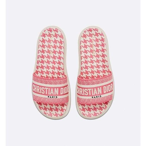 Christian Dior Dway Pink White Logo Houndstooth Slide Mule Flat Flop Sandal 41.5 - Picture 6 of 12